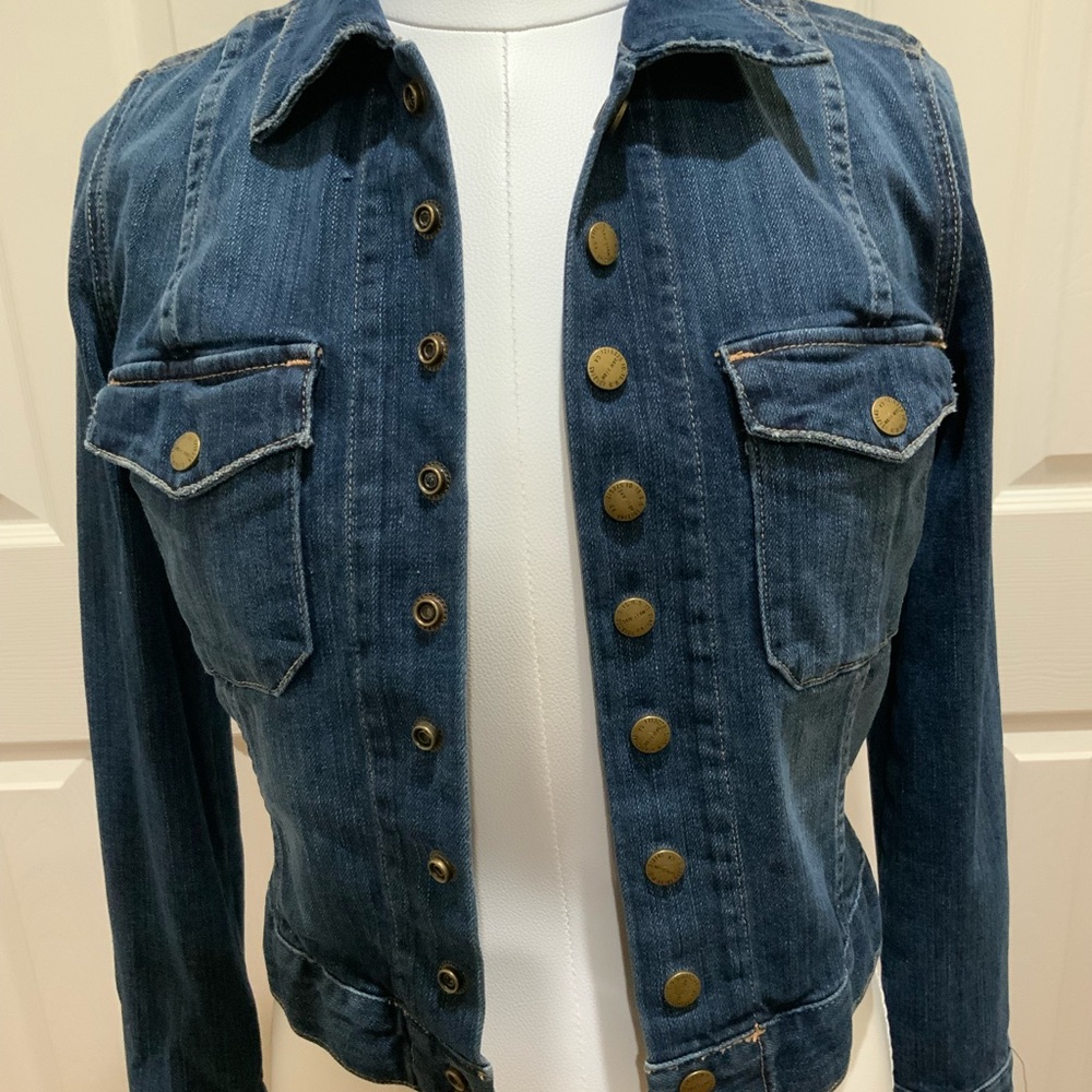 Current/Elliott Dark Blue Denim Jacket with Gold Buttons - Picture 5 of 5